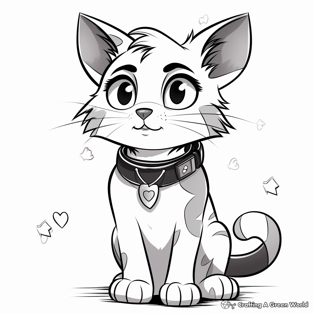 Calico Cat with a Collar and Tag Coloring Page 2