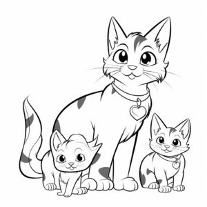 Calico Cat with Kittens for Younger Children Coloring Page 1