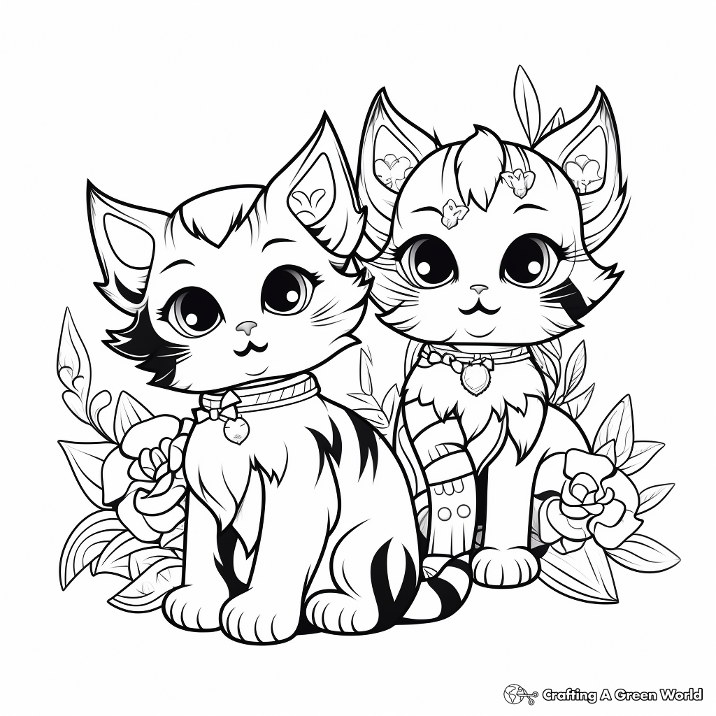 Calico Cats and Carnation Flower Coloring Pages for Adults 3
