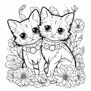 Calico Cats and Carnation Flower Coloring Pages for Adults 4