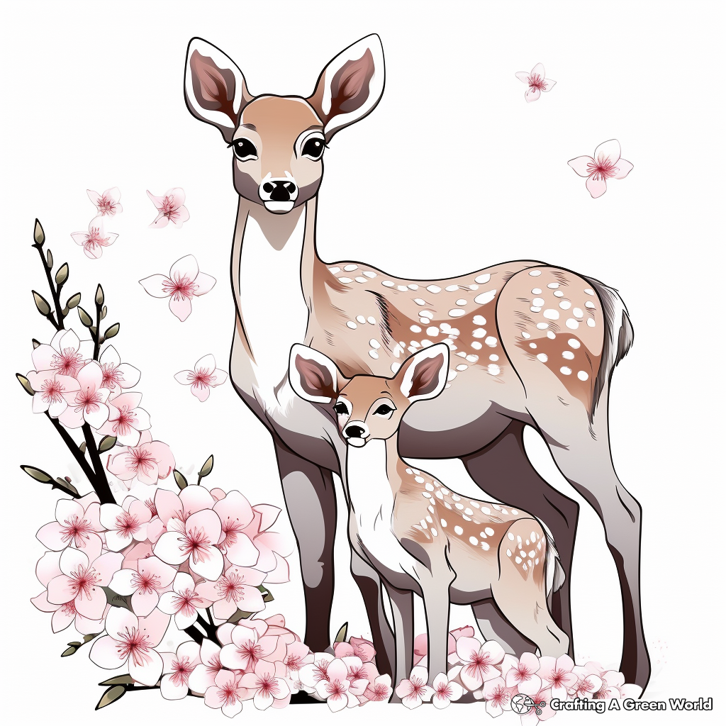 Calm Browning Doe Among Blossoms Coloring Pages 1