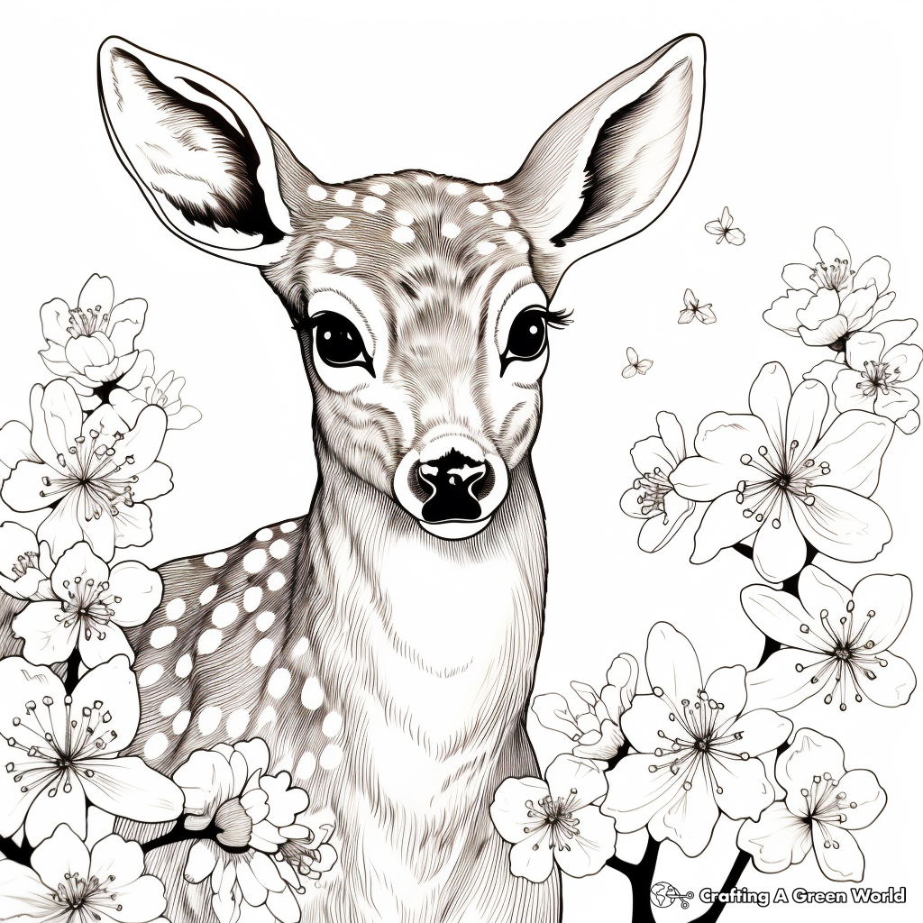 Calm Browning Doe Among Blossoms Coloring Pages 2