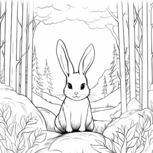 Calm Bunny in the Forest Coloring Pages 1