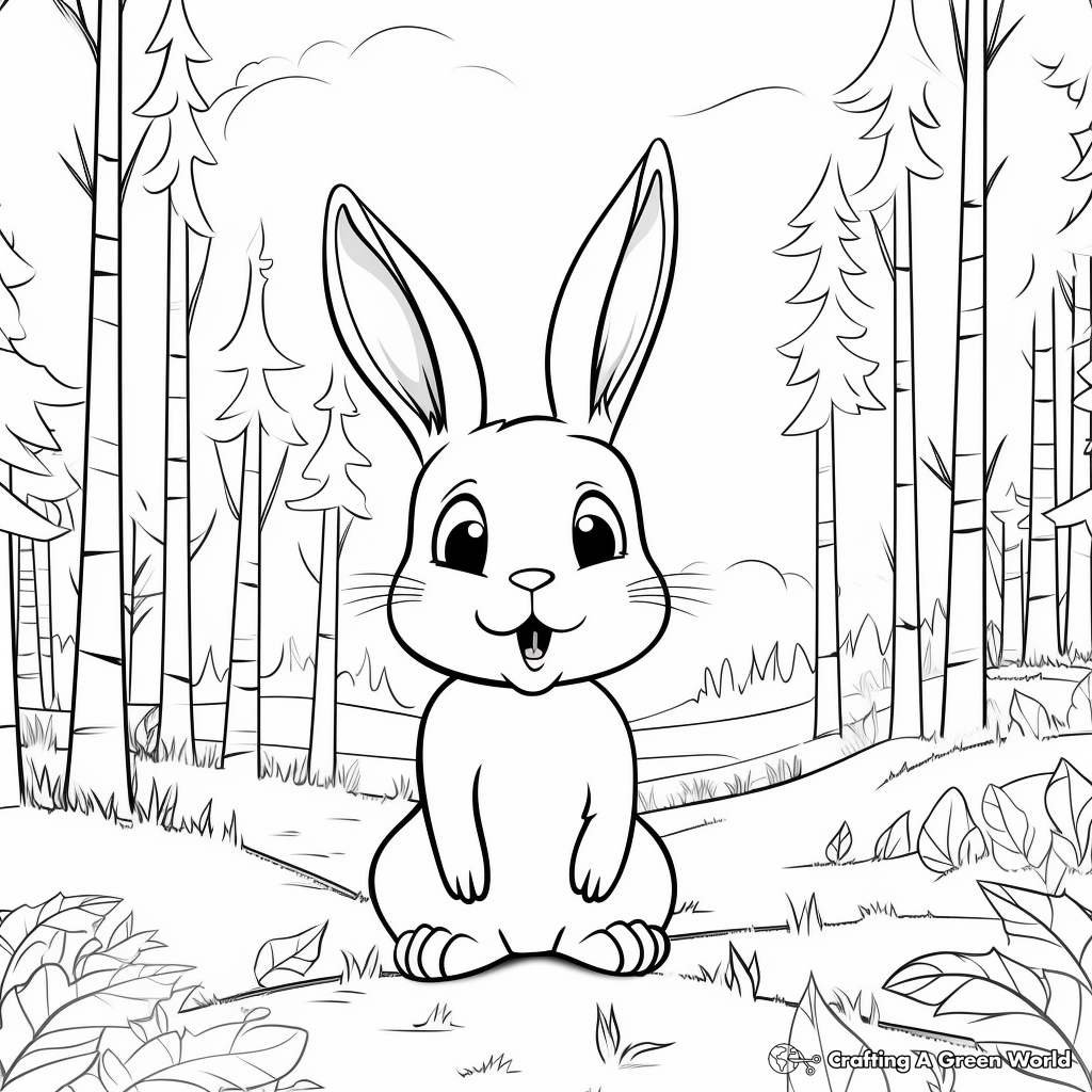 Calm Bunny in the Forest Coloring Pages 2