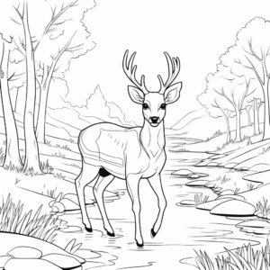 Calm Deer by the Stream Coloring Pages 1