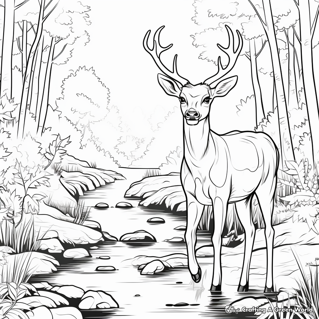 Calm Deer by the Stream Coloring Pages 3