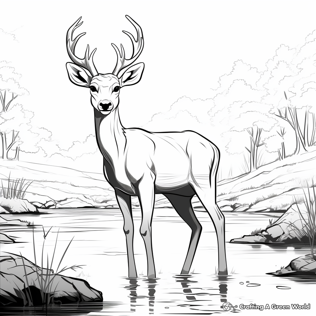 Calm Deer by the Stream Coloring Pages 4
