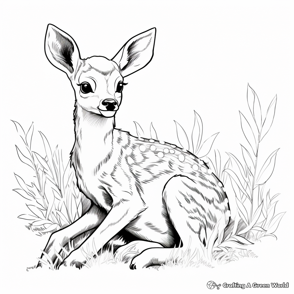 Calm Deer Fawn Resting Coloring Sheets 1