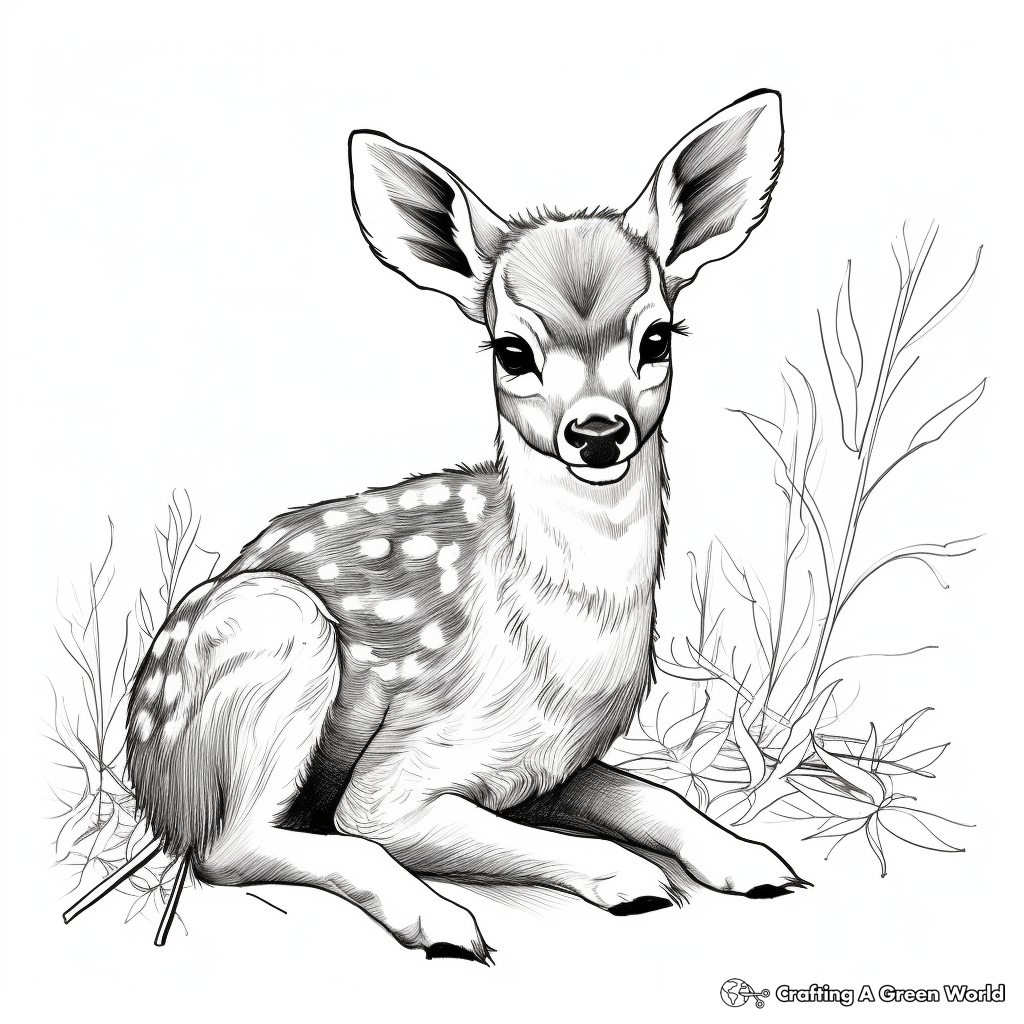 Calm Deer Fawn Resting Coloring Sheets 2