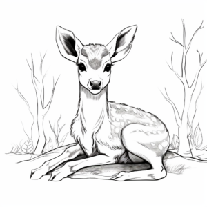 Calm Deer Fawn Resting Coloring Sheets 4