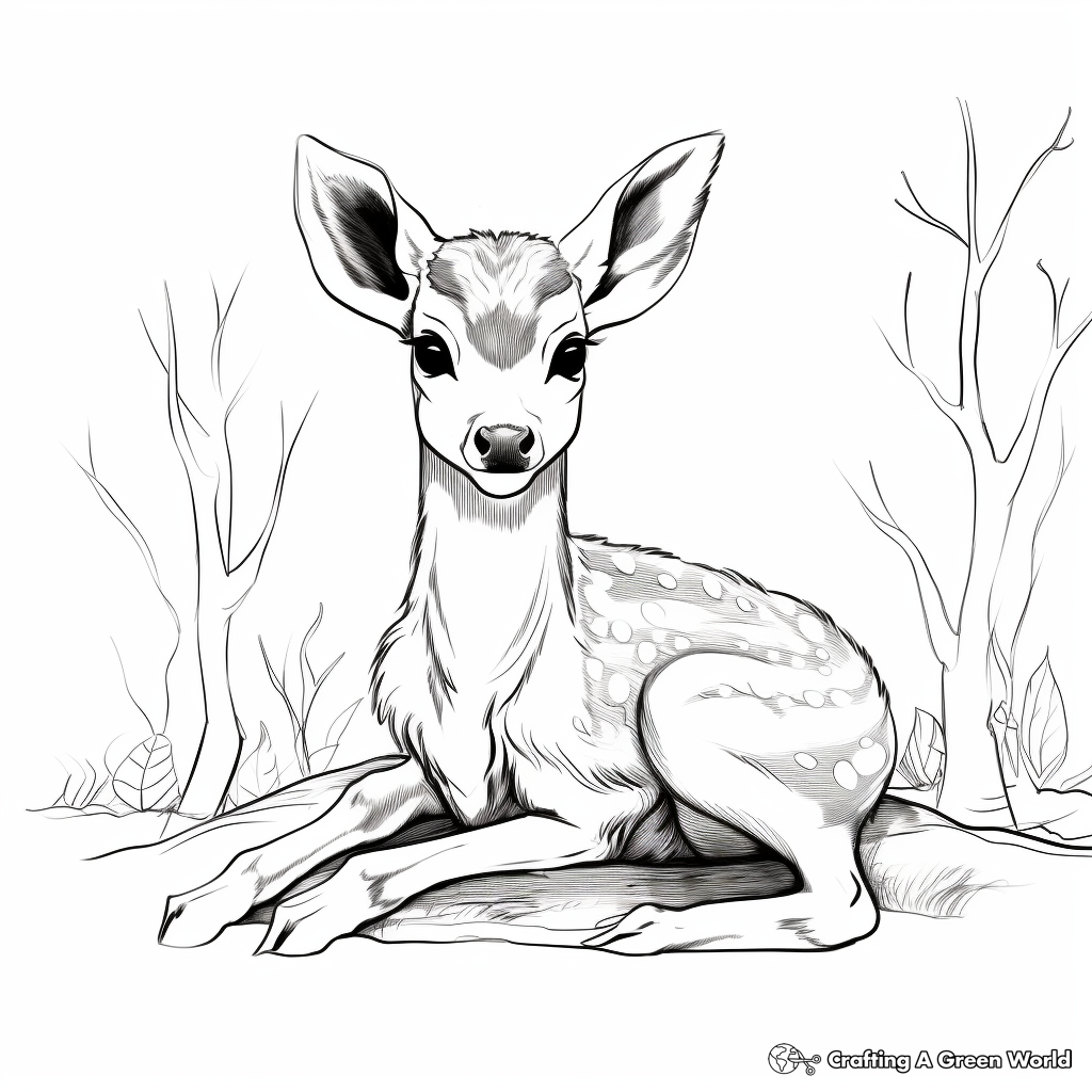 Calm Deer Fawn Resting Coloring Sheets 4