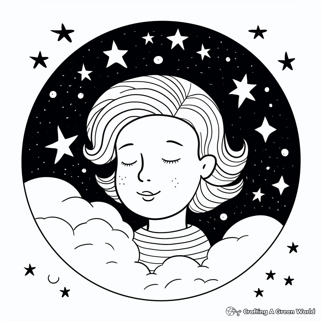 Calm Moon and Stars Coloring Pages 1