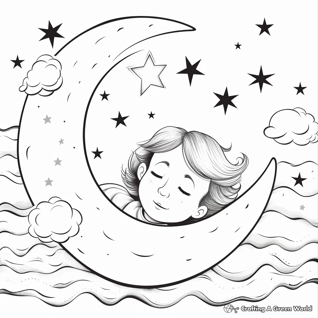 Calm Moon and Stars Coloring Pages 2