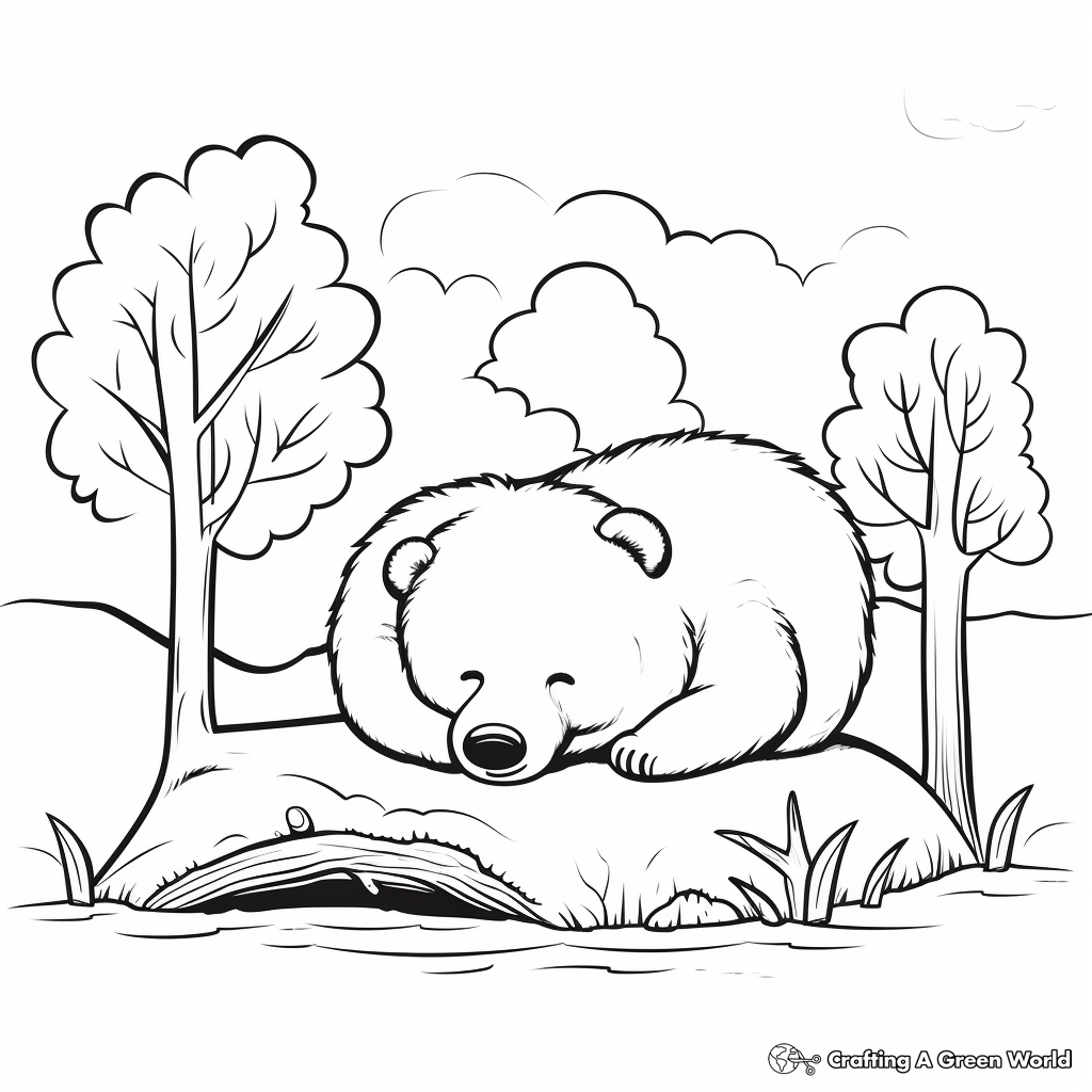 Calm Sleeping Bear in the Woods Coloring Pages 1