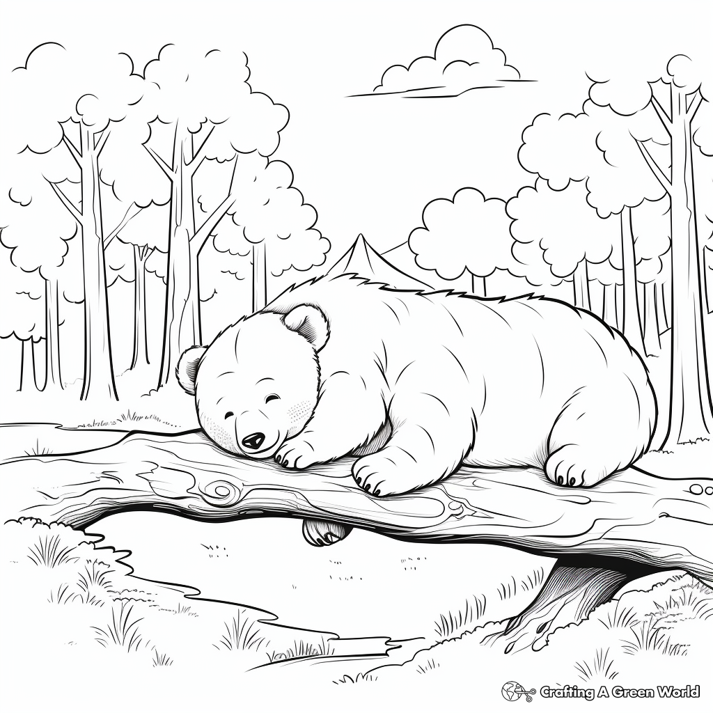 Calm Sleeping Bear in the Woods Coloring Pages 3