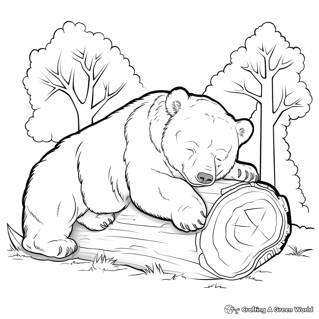 Calm Sleeping Bear in the Woods Coloring Pages 4