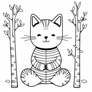 Calming Angel Cat Birch Tree Coloring Pages 1