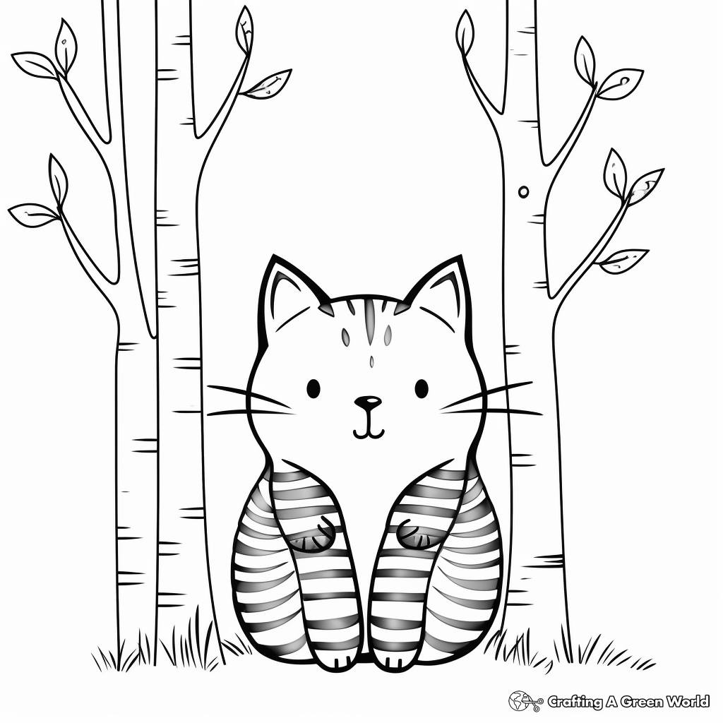 Calming Angel Cat Birch Tree Coloring Pages 3