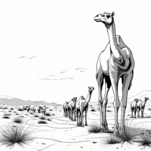 Camel Herd Migrating in Desert Coloring Sheets 1