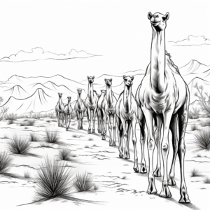 Camel Herd Migrating in Desert Coloring Sheets 2