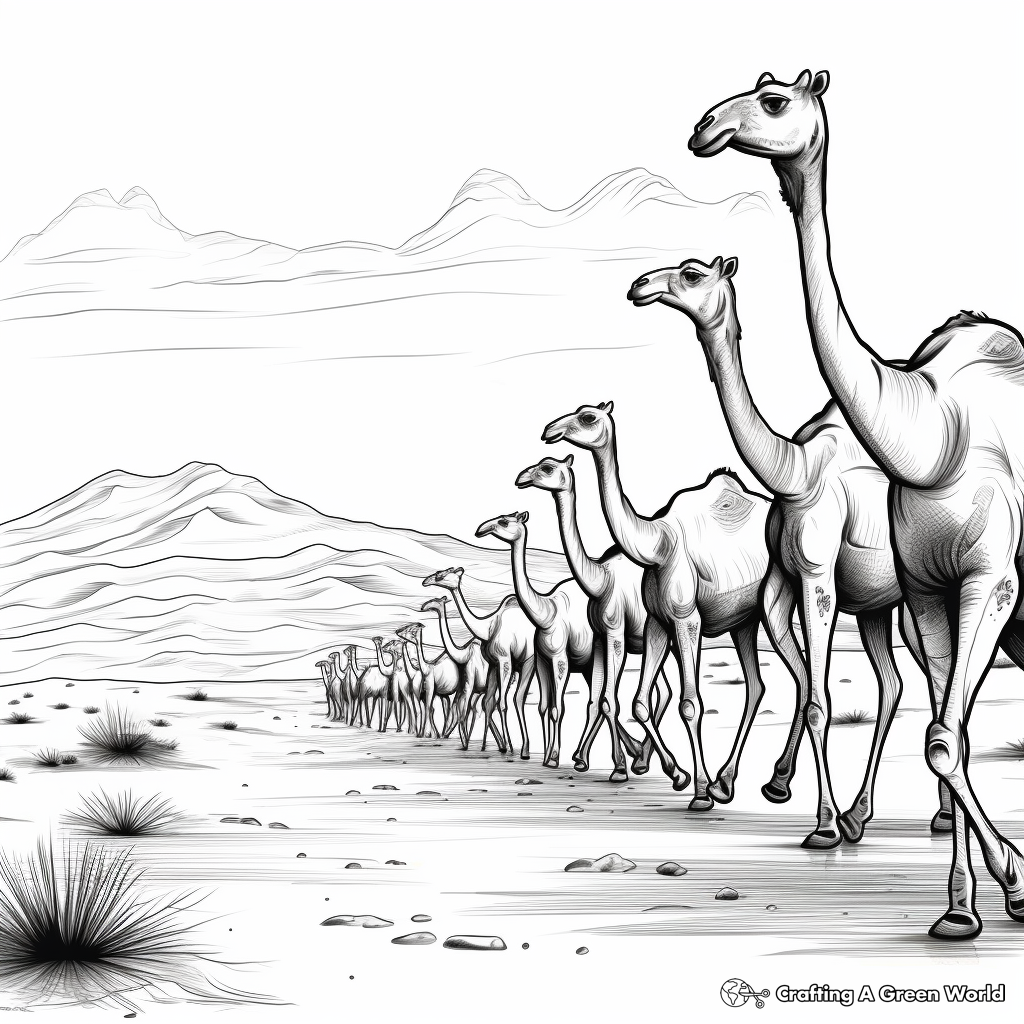 Camel Herd Migrating in Desert Coloring Sheets 3