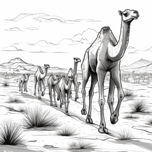 Camel Herd Migrating in Desert Coloring Sheets 4