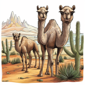 Camels and Cactus: Desert Scene Coloring Pages 2