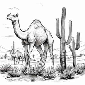 Camels and Cactus: Desert Scene Coloring Pages 3