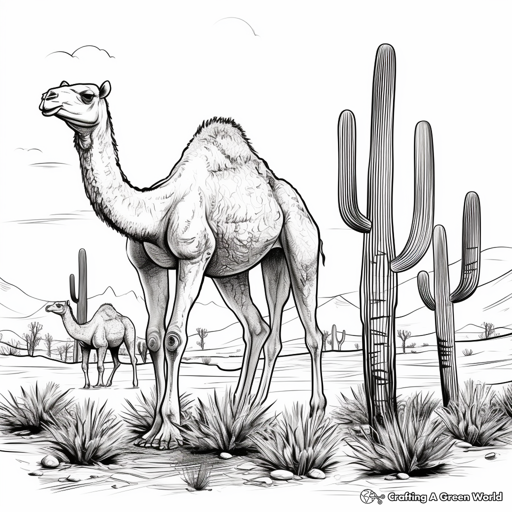 Camels and Cactus: Desert Scene Coloring Pages 3