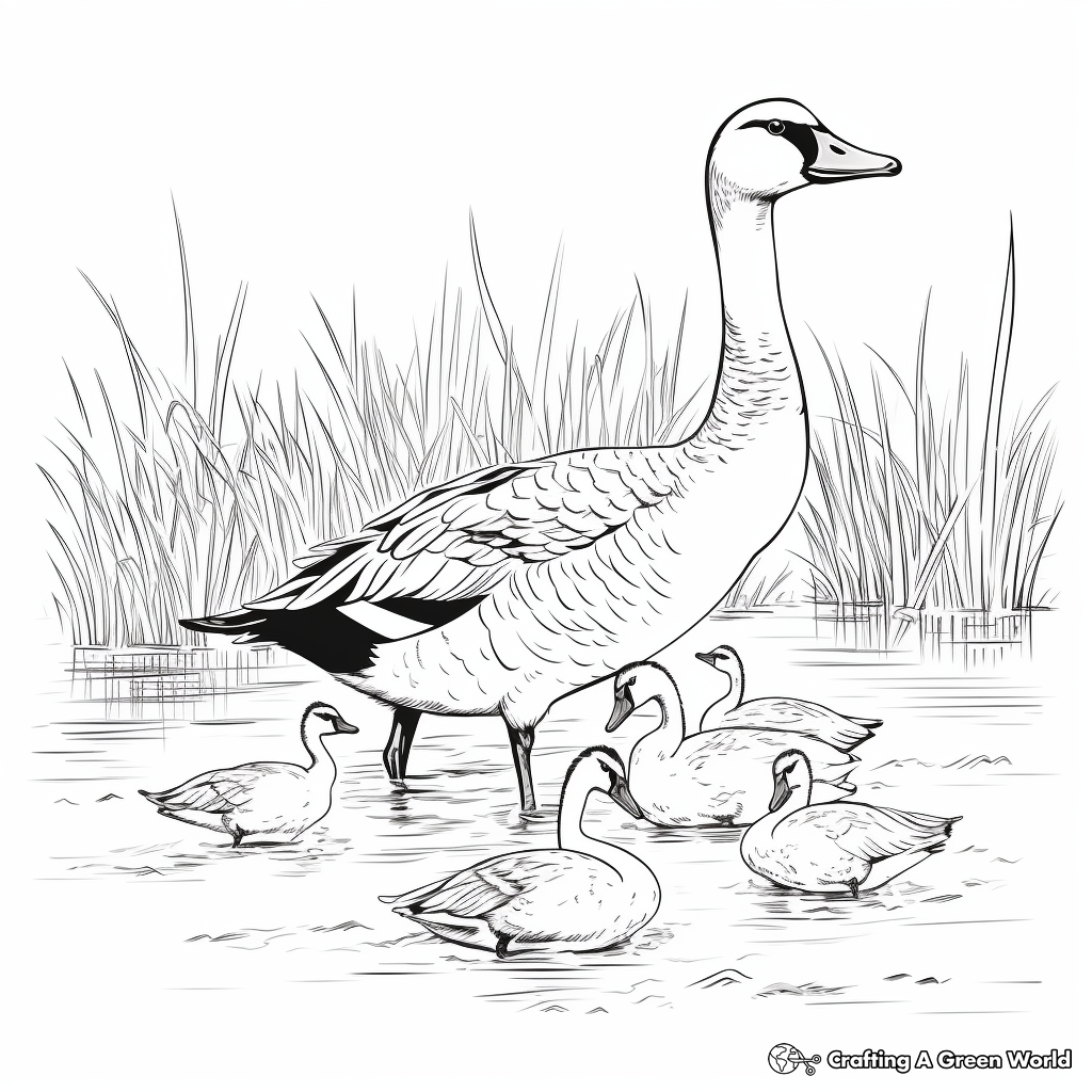 Canada Geese in their Natural Habitat: Pond-Scene Coloring Pages 3