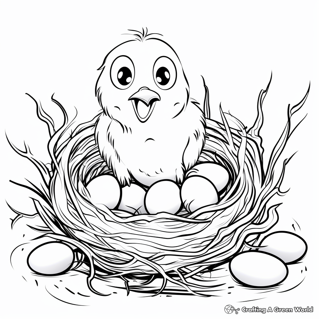 Canary Nest with Eggs Coloring Page 1