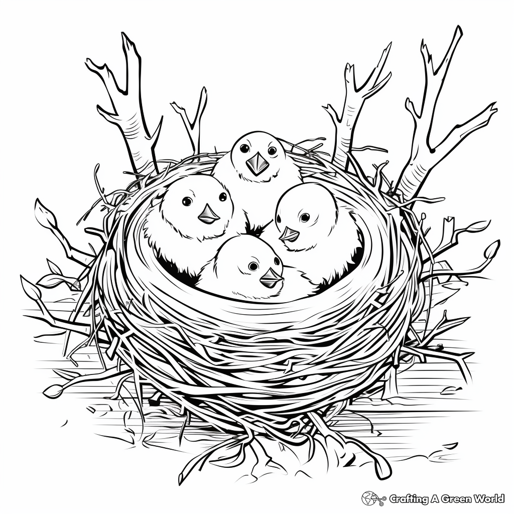 Canary Nest with Eggs Coloring Page 3