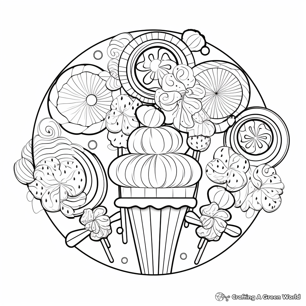Candy-Inspired Mandala Coloring Pages for Adults 1