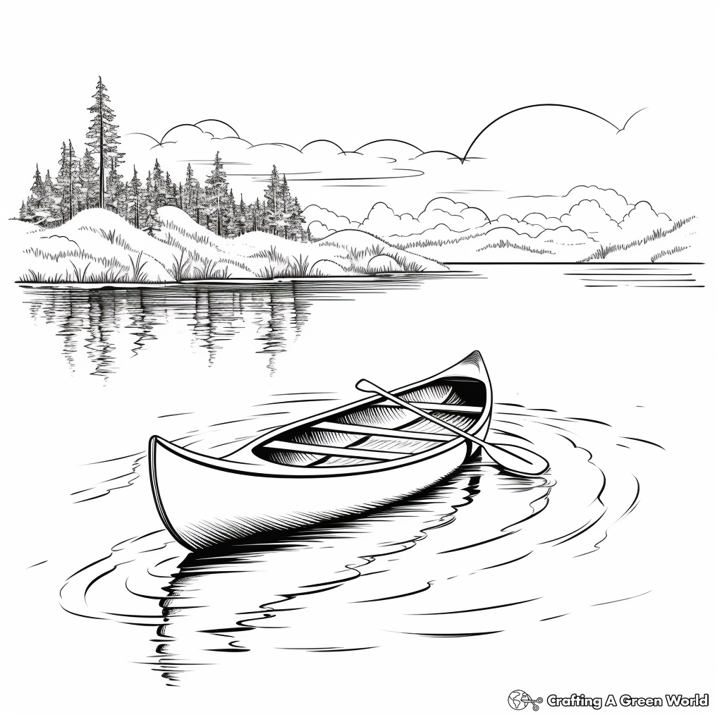 Canoe on a Calm Lake Coloring Pages 1