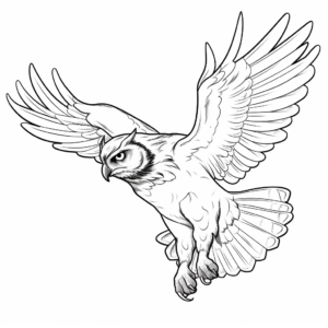 Capricious Great Horned Owl in Flight Pattern Coloring Pages 1