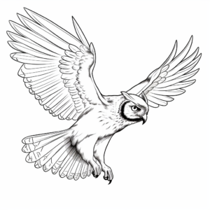 Capricious Great Horned Owl in Flight Pattern Coloring Pages 4