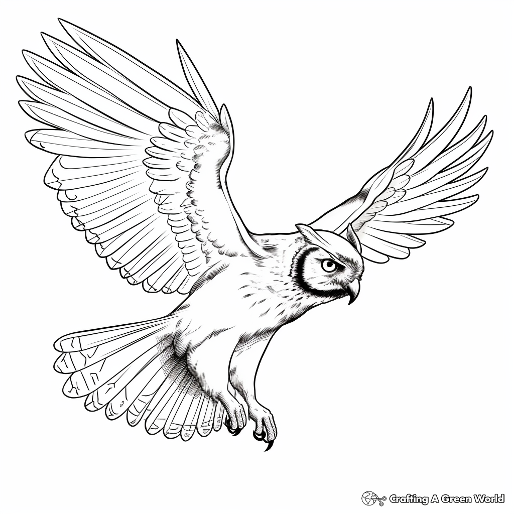 Capricious Great Horned Owl in Flight Pattern Coloring Pages 4