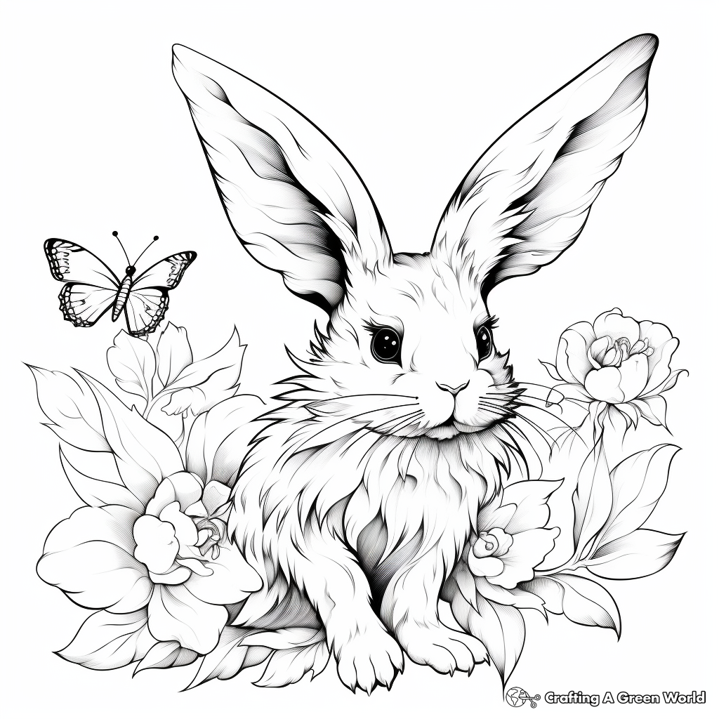 Captivating Bunny and Hummingbird Coloring Pages for Adults 1