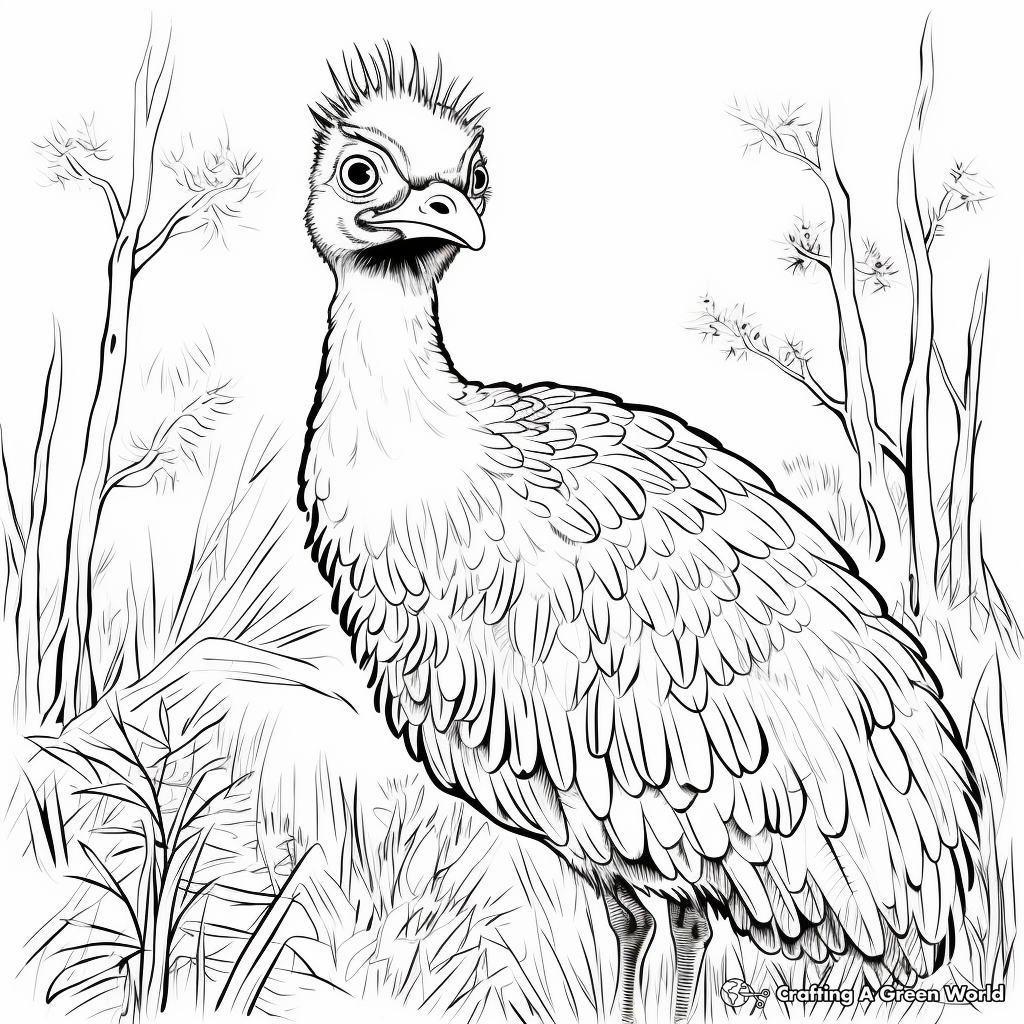 Capture the Wild: Emu in Bushland Coloring Pages 4