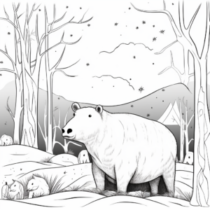 Capybara in the Night Forest Coloring Pages 1