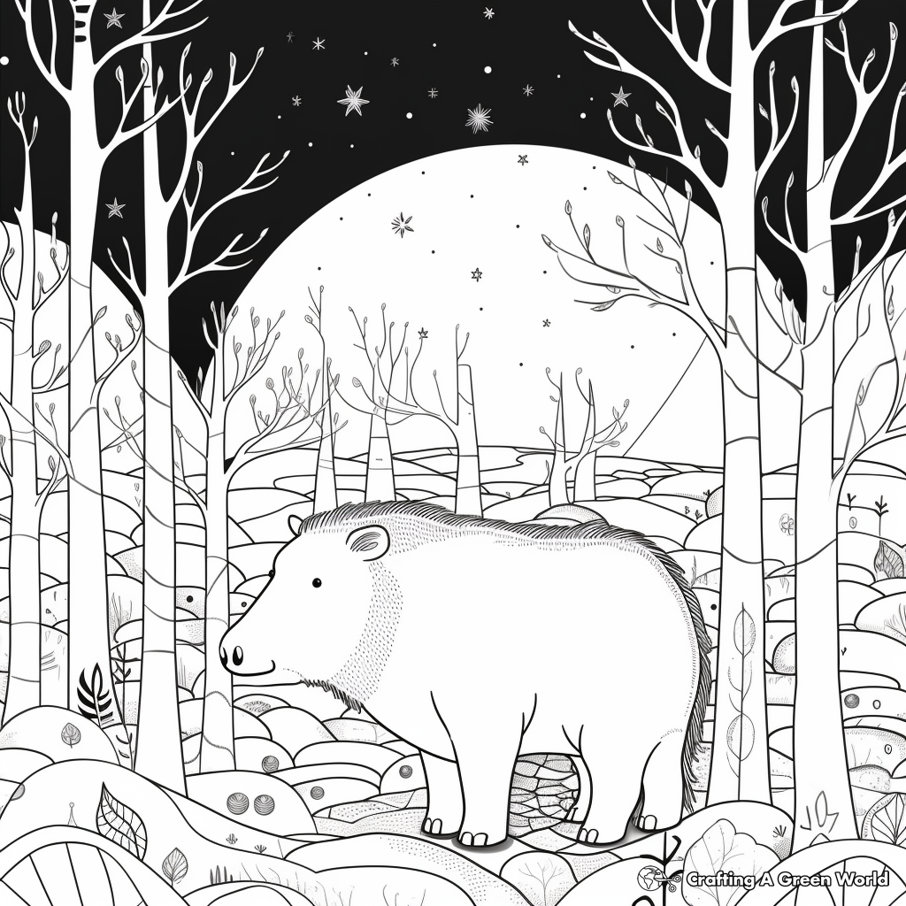 Capybara in the Night Forest Coloring Pages 3