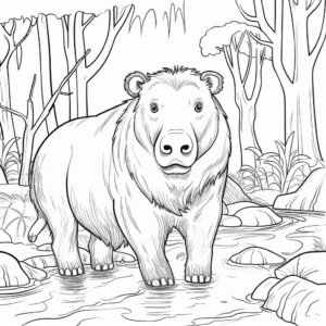 Capybara in the Wild: Jungle-Scene Coloring Pages 1