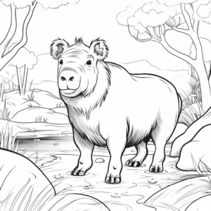 Capybara in the Wild: Jungle-Scene Coloring Pages 2