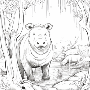 Capybara in the Wild: Jungle-Scene Coloring Pages 4