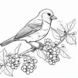 Cardinal and Holly Berry Christmas Coloring Pages 2