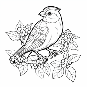 Cardinal and Holly Berry Christmas Coloring Pages 3