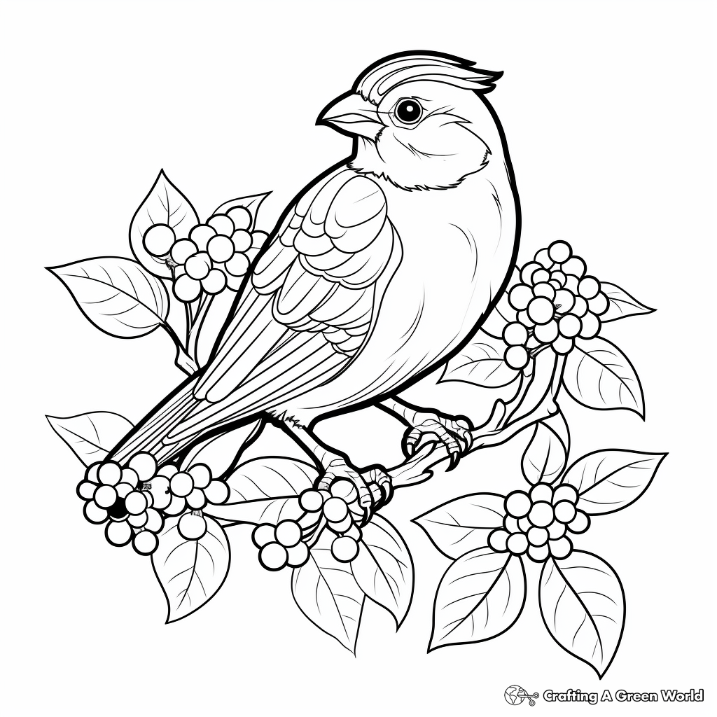 Cardinal and Holly Berry Christmas Coloring Pages 3