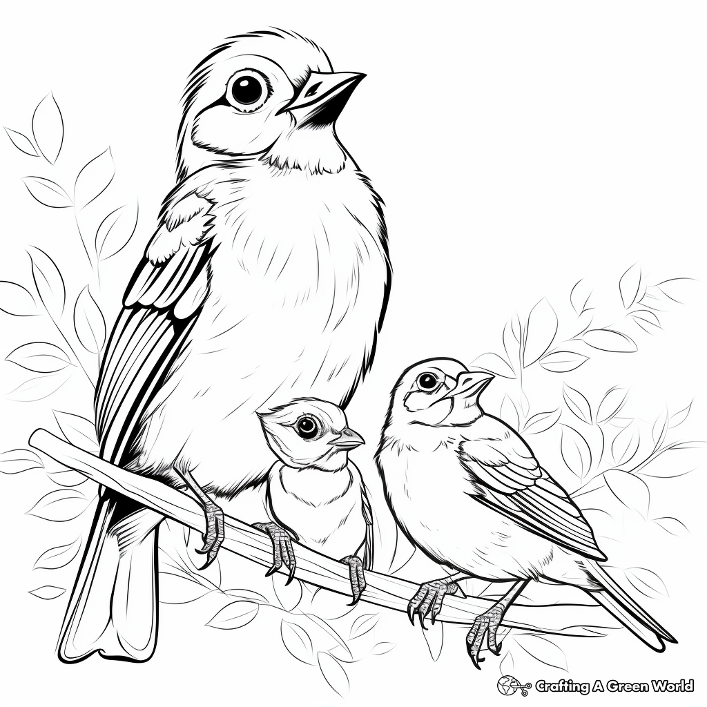Cardinal Family Coloring Pages: Male, Female, and Fledglings 3