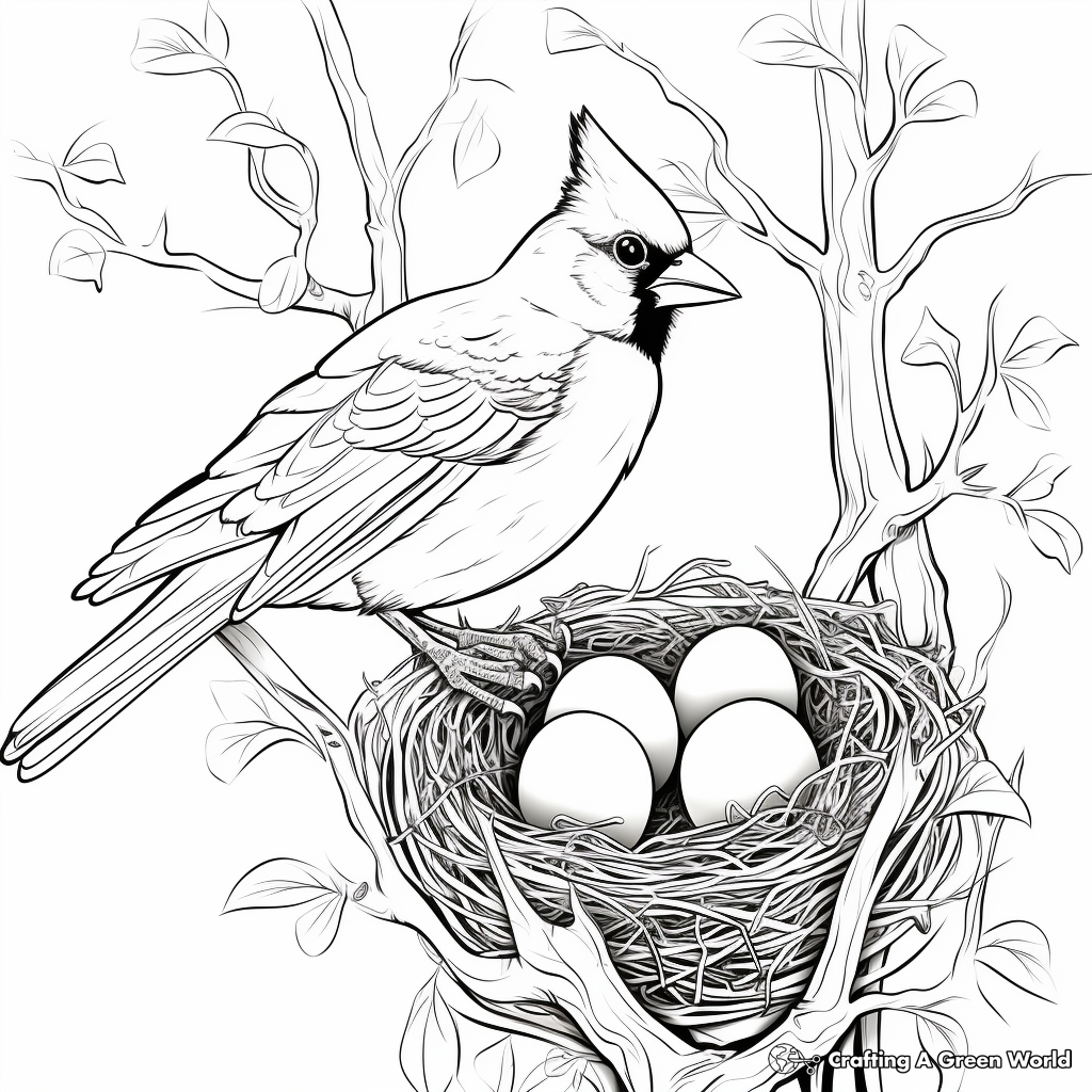 Cardinal Nest with Eggs Coloring Pages 1