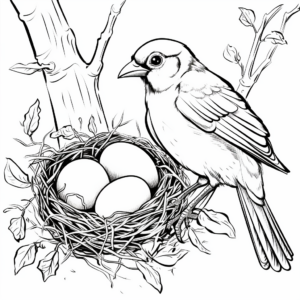 Cardinal Nest with Eggs Coloring Pages 3